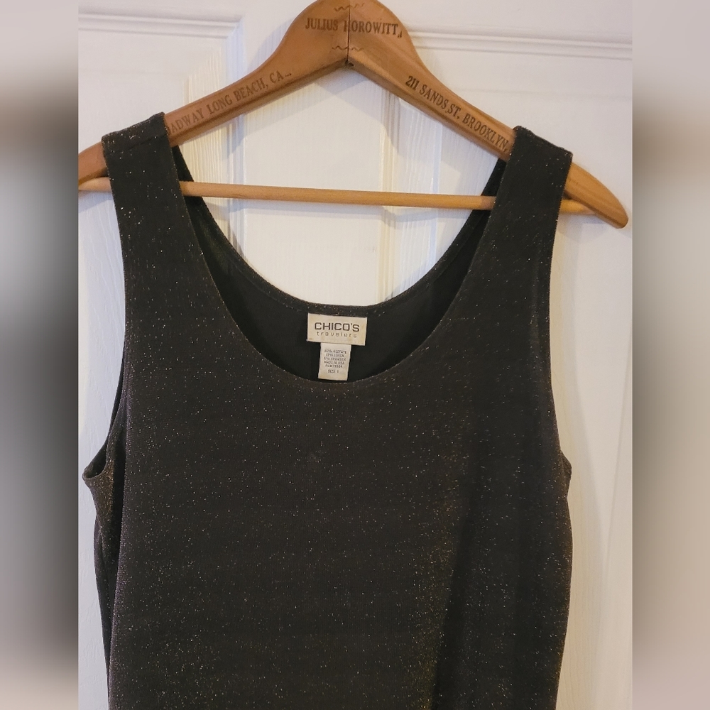 Chico's Travelers Tank Top Brown with Gold sparkles Size 1